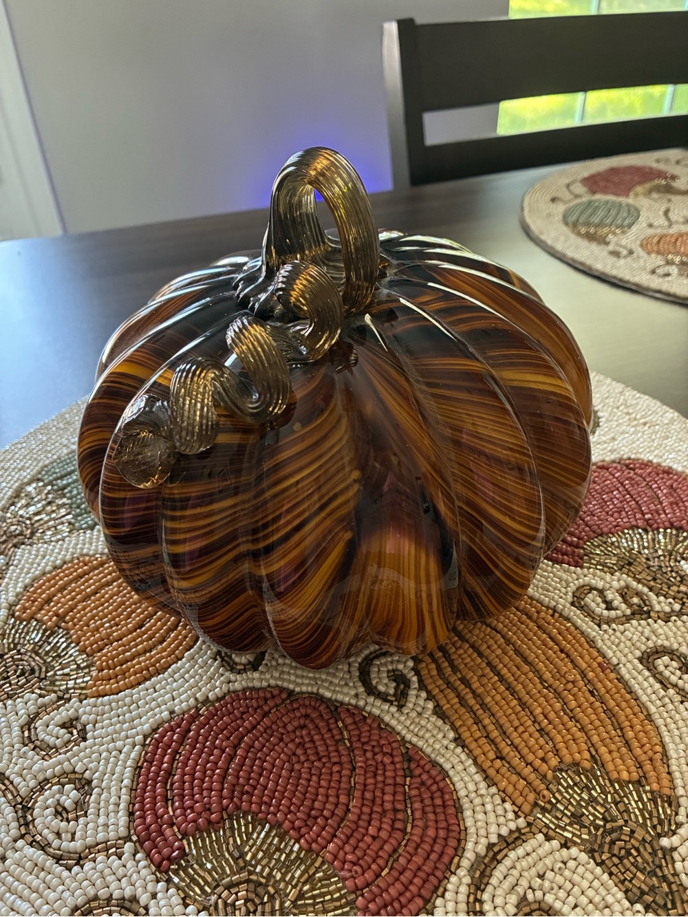 Handblown Glass Pumpkin - Amber Brown Decorative Accent